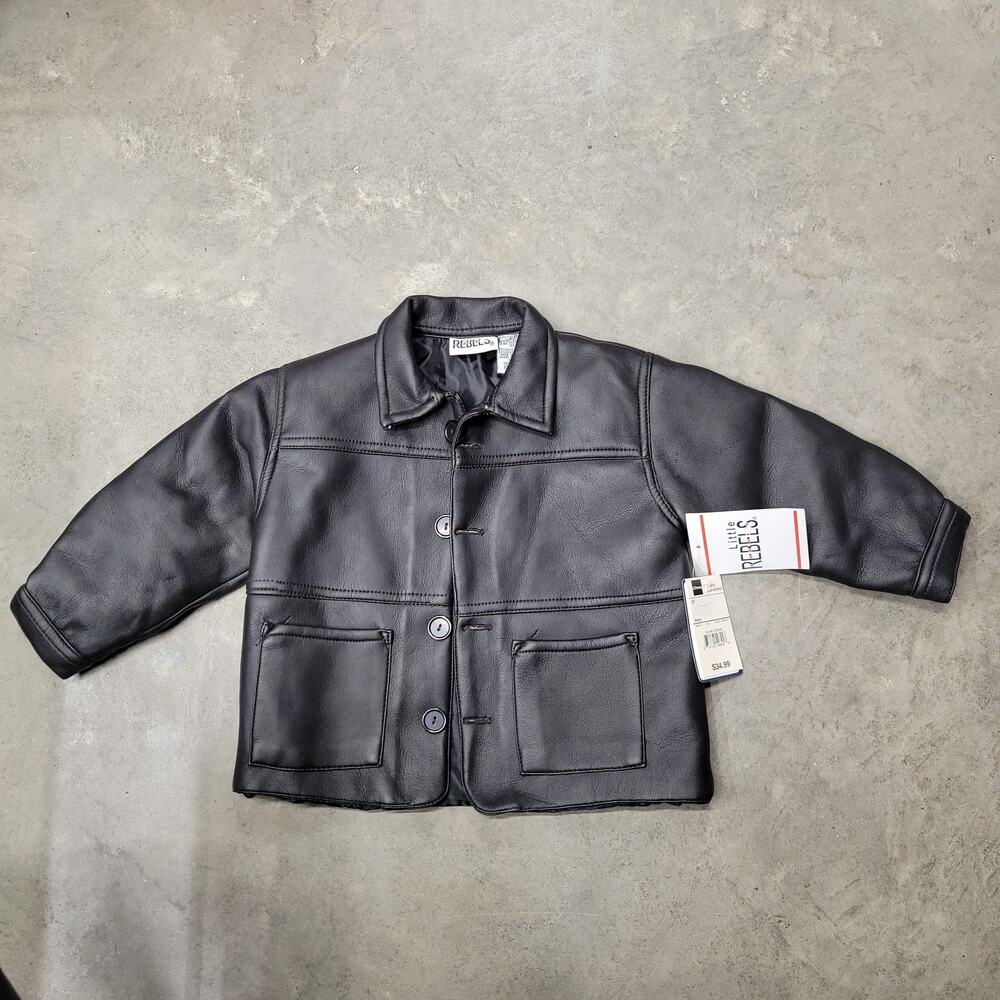 Little Rebels Kids Black Faux Leather Jacket Coat Size 3T